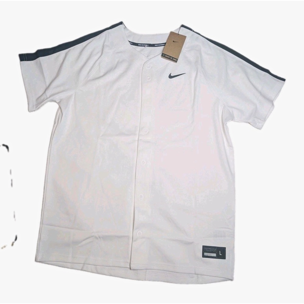 Nike Baseball Men's Dri-FIT Full Button Jersey White Black Size Large NWT